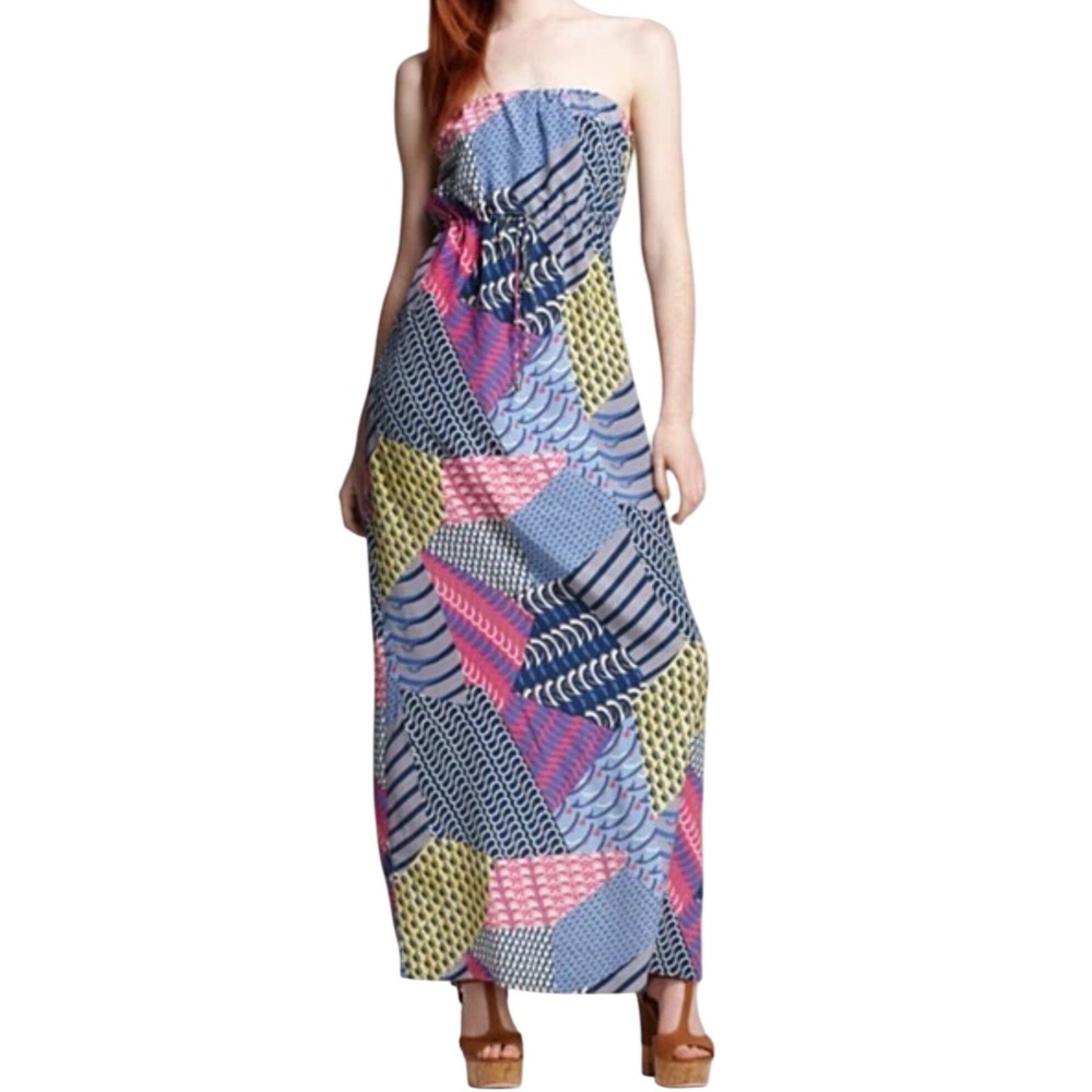 W1 CYNTHIA STEFFE Patchwork Print Strapless Maxi Dress Women‎ Size 4 Silk Blend